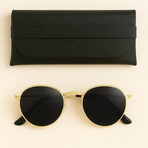 Gold Round Metal Frame Sunglasses – Brand New with Case